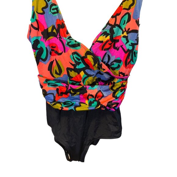 Catalina Colorful One Piece V Neck Loose Fabric Swimsuit Sz 16 - Picture 3 of 10